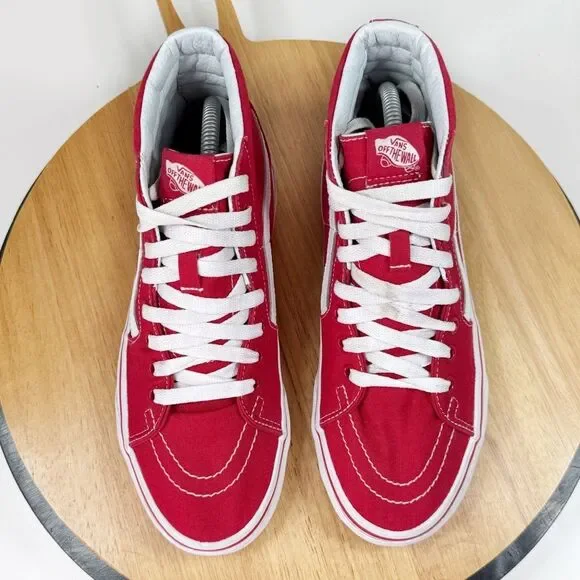 Vans SK8-Hi Canvas High-Top Sneakers Shoes Red White 7 Men 8.5 Women - Picture 4 of 11